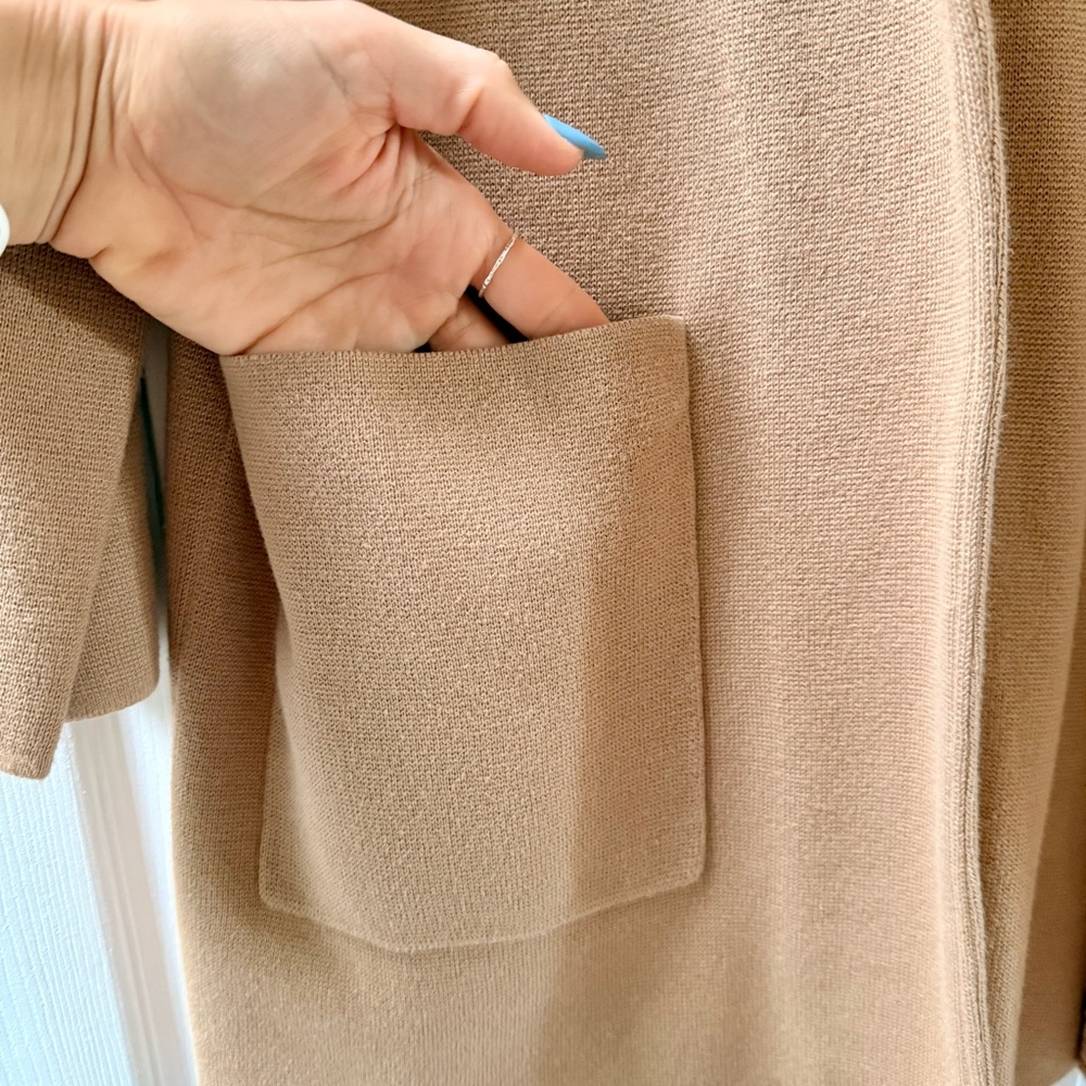 Quince 100% Organic Cotton Knit Blazer, Camel, Tan, Neutral, Capsule Piece, L - Picture 4 of 9